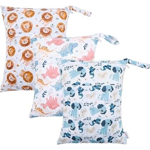 ALVABABY 2pcs Cloth Diaper Wet Dry Bags Waterproof Reusable with Two Zippered Pockets Travel Beach Pool Daycare Soiled Baby Items Yoga Gym Bag for Swimsuits or Wet Clothes 3L-ZM14