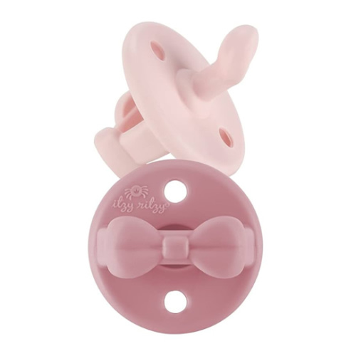 Itzy Ritzy Silicone Orthodontic Pacifiers - Itzy Soother Pacifiers with Collapsible Handle & Two Air Holes for Added Safety, Baby Pacifier For Ages 0-6 Months (Ballet Slipper & Primrose)