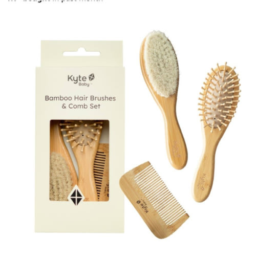 Kyte BABY Bamboo 3-Piece Brush Set - 1 Goat Hair Brush, 1 Wooden Bristle Brush and 1 Bamboo Comb