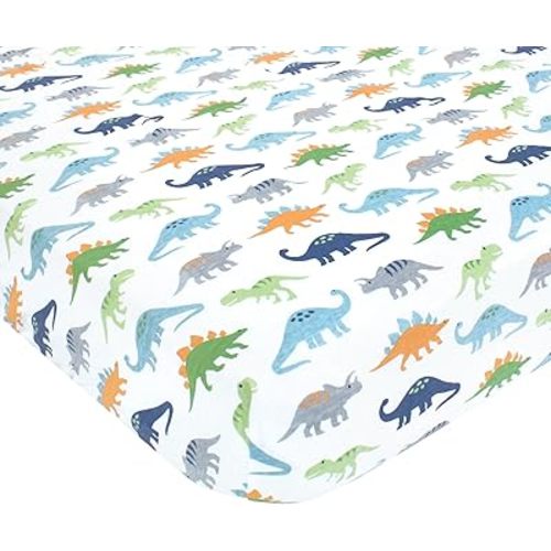 Hudson Baby Unisex Baby Cotton Fitted Crib Sheet, Dinosaurs, One Size
