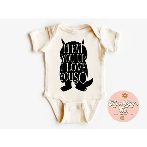 I'lll Eat You Up I Love You So Baby Onesies® - Cute, Wild Things, Natural Baby Bodysuit One-piece Romper Shirt
