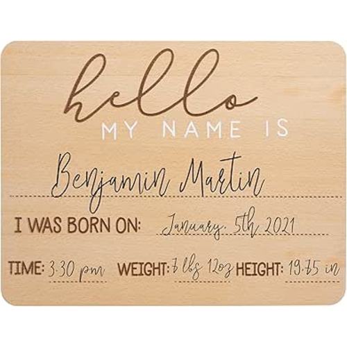 Pearhead Baby Welcome Sign, Gender-Neutral Hello Baby Arrival Photo Prop, Hospital Birth Announcement, Newborn Birth Stats Board Photo Prop, 8.25" x 11", Wood