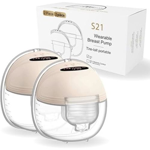 Wearable Breast Pump S21 - Smart Display, Leak-Proof Design, Hands-Free Double Portable Electric with 3 Modes &12 Levels (Beige-2pack)