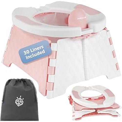 Jool Baby Portable Potty Training Chair with Travel Bag and 30 Liners, Foldable, Indoor/Outdoor Use, Camping (Pink)