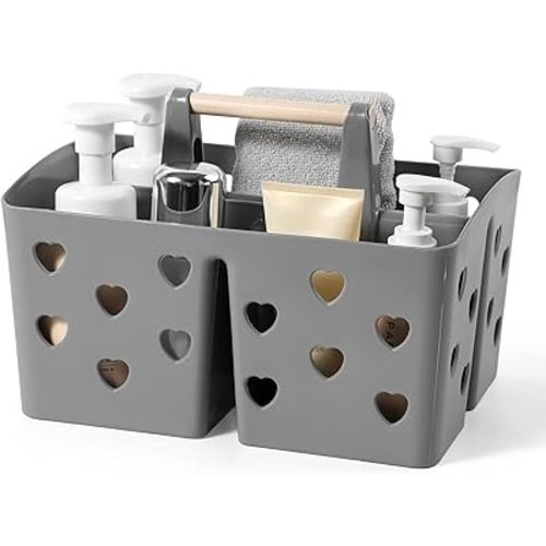 Anyoifax Portable Shower Caddy Plastic Shower Basket Organizer Divided Bathroom Caddy Storage Cleanning Caddy Tote with Handle for College, Dorm Room, Kitchen, Grey