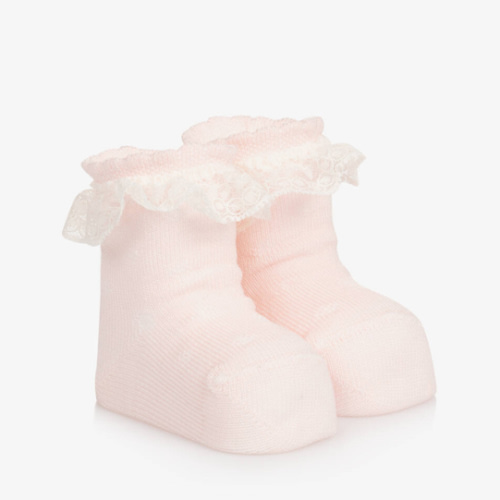 Carlomagno - Baby Girls Pink Cotton Frilly Socks | Childrensalon