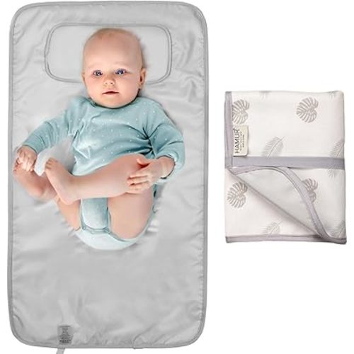 HAMUR HOME Portable Baby Changing Pad – Waterproof, Foldable & Lightweight Travel Mat – Soft & Machine Washable Diaper Changer – Compact & Durable (Leaves)