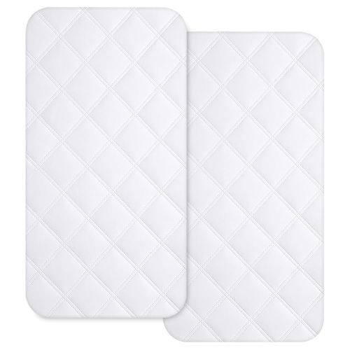 Yoofoss Waterproof Bassinet Mattress Pad Cover 2 Pack Fit for Rectangle Bassinet Mattress, Baby Bassinet Mattress Protector for Boys and Girls 34X19in