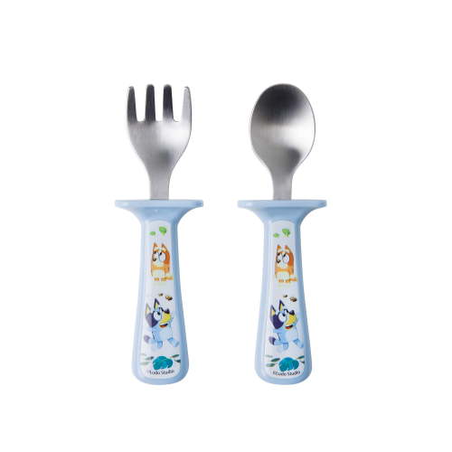 The First Years Bluey Toddler Silverware 2 Pk with Handle Guards - Ages 9 Months and up