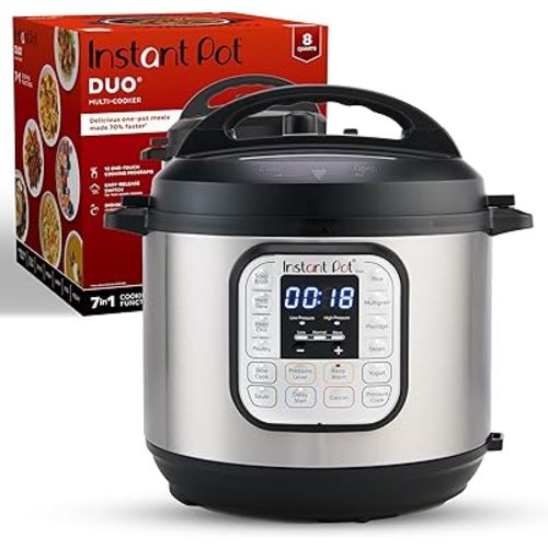Instant Pot Duo 7-in-1 Electric Pressure Cooker, Slow Cooker, Rice Cooker, Steamer, Sauté, Yogurt Maker, Warmer & Sterilizer, Includes App With Over 800 Recipes, Stainless Steel, 8 Quart