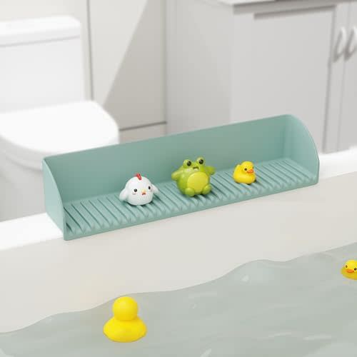 Bathtub Splash Guard for Tub - Silicone Tub Water Splash Guard with 4 Suction Cups, Bath Toy Holder, Tub Play Shelf for Kids, Bathtub Side Splash Guard Tray, Toddler Bathroom Essentials, 2-Pack, Aqua
