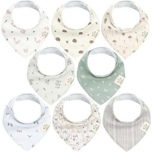 8-Pack Organic Baby Bandana Bibs for Girls - Super Absorbent Triangle Baby Bibs for Drooling and Teething Infant, 100% Cotton Extra Soft for Newborn, Infant 0-36 Months (Prairie)