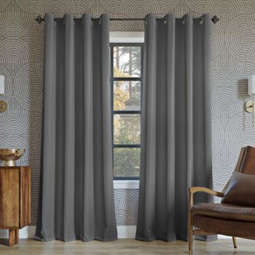 52"x63" Sun Zero 100% Blackout Oslo Theater Grade Grommet Curtain Panel Black: Modern Noise Reduction, Energy Efficient