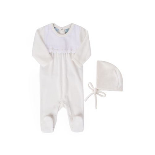 Velour Footie & Bonnet Set, 3-6M