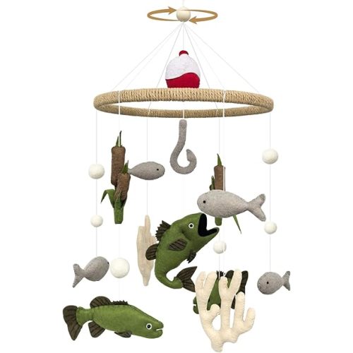 Baby Mobile for Crib Fishing Crib Mobile for Boys Handmade Vintage Hunting Nursery Decor for Infant Bedroom Hanging Rustic Lake House Decor Gone Fishing Party Decorations Baby Shower Gift
