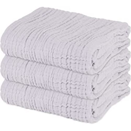 Baby Towels Muslin Baby Bath Towel 3Pack Infant Towels for Newborn Boy Girl 6 Layers Ultra Soft Cotton Toddler Towels for Baby's Delicate Skin 40x 40 Inch (Grey)