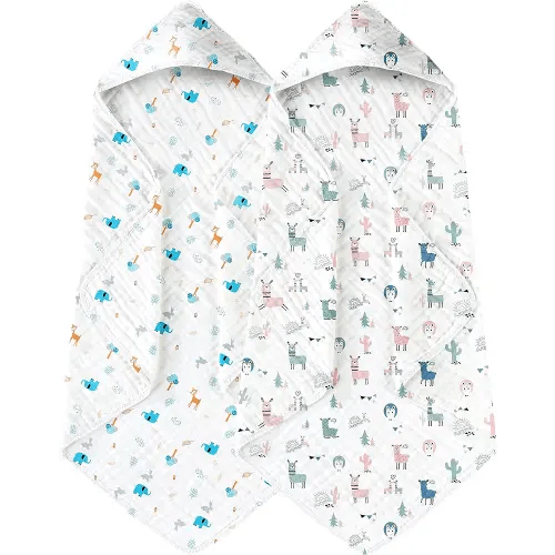 Yoofoss Hooded Baby Towels for Newborn 2 Pack 100% Muslin Cotton Baby Bath Towel with Hood for Babies, Infant, Toddler and Kids, Large 32x32Inch, Soft and Absorbent Newborn Essential