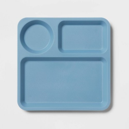 10" Plastic Kids' Square Divided Plate Blue - Pillowfort™: Dishwasher & Microwave Safe, Toddler Dining