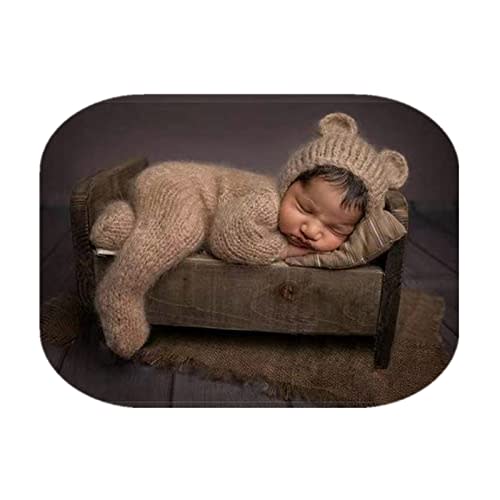 Vemonllas Newborn Photography Props Boys Girls Outfits Mohair Bear Hat Bonnet & Footed Romper Bodysuit Photoshoot Costume Set
