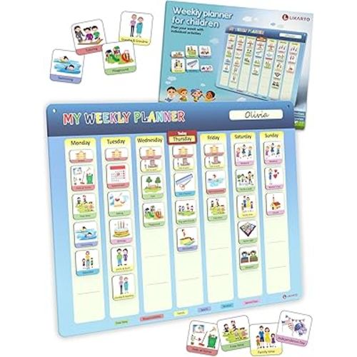 Amazon.com : LIKARTO® Weekly Planner for Children - Montessori Magnetic Board incl 194 Magnets & Cord - Fully Writable & Wipeable - Encourages Independence : Office Products