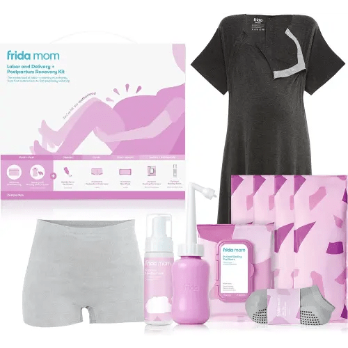 Labor, Delivery, & Postpartum Kit, Baby Shower Gifts, Socks, Peri Bottle, Nursing Gown, Disposable Underwear, Ice Maxi Pads, Pad Liners, Perineal Foam, Toiletry Bag (15pc Gift Set)