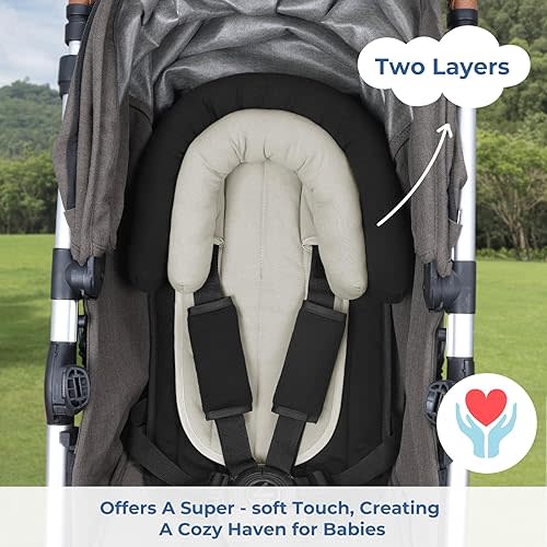 COOLBEBE Upgraded Babybody Support & Strap Covers Set for Newborn Infant Toddler - Extra Soft Breathable Car Seat Insert Cushion Pad, Perfect for Carseats, Strollers, Swing, Black