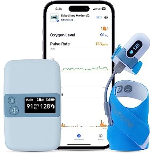 Babytone Baby Sleep Monitor with Base Station, Wearable Smart Sock Foot Monitor with Free App Report, Tracks Heart Rate, Movement and Average Oxygen Level, Fits Newborn 0 to 36 Months Old (BBSM S2)
