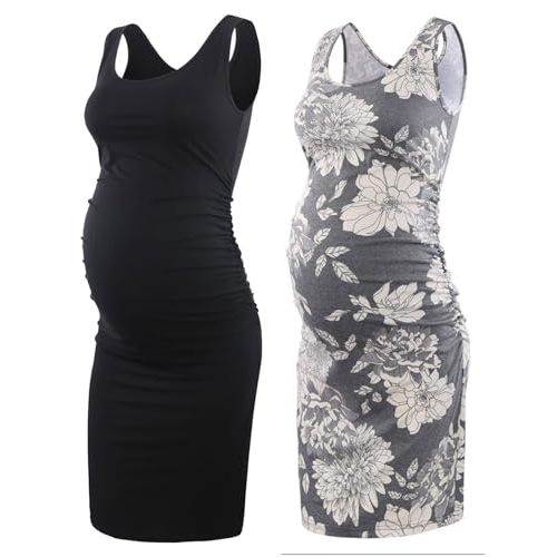 Liu & Qu Women's Maternity Sleeveless Tank Dresses Side Ruching Bodycon Dress for Daily Wearing or Baby Shower