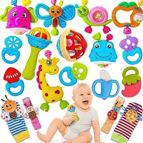AZEN 18Pcs Baby Toys 3-6 Months, Baby Rattles 0-6 Months, Newborn Infant Baby Toys 0-3 Months, Baby Rattles 0-6 Months, Baby Toys 6 to 12 Months, Baby Boy Girl Gifts Set
