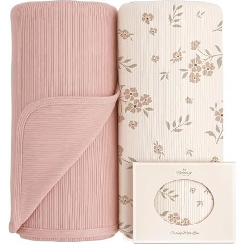 Konssy 2 Pack Ribbed Knit Swaddle Blankets for Baby Boys & Girls, 33"x42"