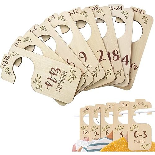 Baby Closet Dividers for Baby Clothes Organizer, Wooden Double-Sided Baby Hangers with Size Dividers for Closet, Baby Closet Organizer from Newborn to Toddler for Nursery Decor (Leaf)