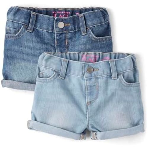 The Children's Place,and Toddler Girls Denim Midi Shorts,Lily Wash,9-12 Months