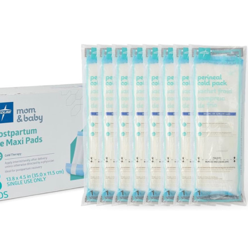 Medline 2-in-1 Absorbent Perineal Pad and Instant Cold Ice Packs for Postpartum Care (8 Count). Ready-to-use Essential for After Delivery, Maternity, Postpartum Care