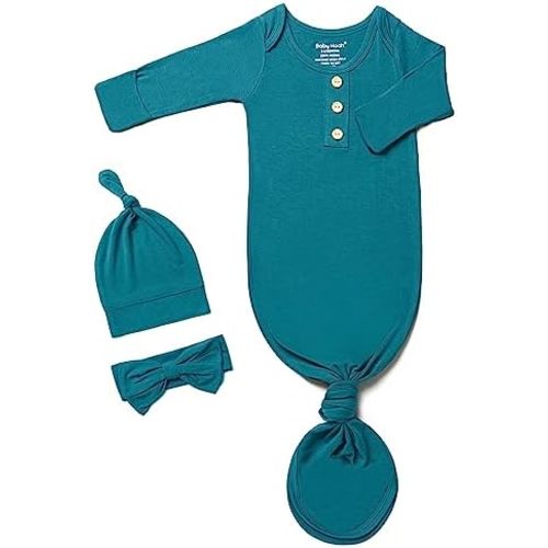 Newborn Baby Knotted Gown, Super Soft Silky Infant Sleeper, Baby Girl Sleep Gown with Mittens, Bow, and Hat Set