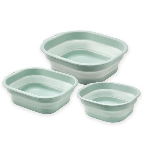 Daimix Collapsible Wash Basin Set of 3, Foldable Large Medium Small Wash Basins, Portable Plastic Basins for Laundry, Bottles, Travel, Camping (Green)