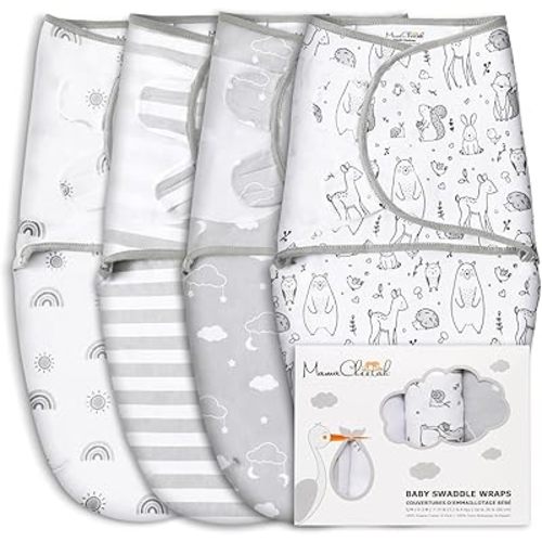 Mama Cheetah Preemie Swaddle Sack, Organic Swaddling Sleep Sacks for Preemies, Preemie Swaddle Blanket Wrap, Easy Swaddles for Premature Baby Boy Girl 4-7 lbs, Newborn Essentials, 4-Pack, Grey