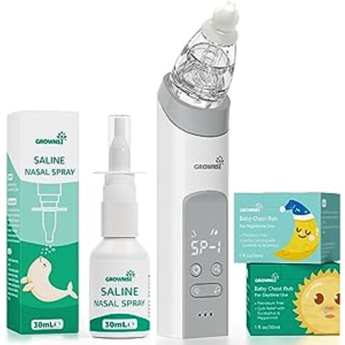 GROWNSY Breathe Easy Kit with Baby Saline Nasal Spray, Electric Nasal Aspirator, 2PCS Natural Day & Night Chest Rubs, Instantly Relieve Nasal Congestion and Helps Baby Sleep Better