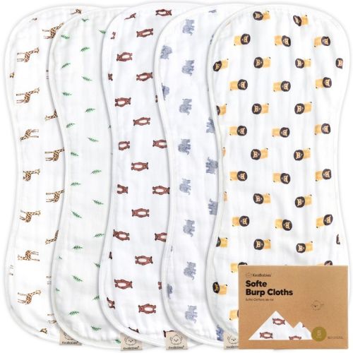 KeaBabies 5pk Organic Softe Muslin Burp Cloths for Baby Girls and Boys, Large Absorbent Burping Cloths for Babies, Baby Burp Clothes, Color: The wild