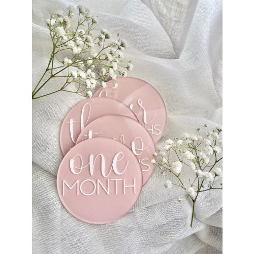 Baby Monthly Milestone Marker Acrylic Monthly Milestone Disc Baby Monthly Photo Prop Custom Milestone Card Light Pink Milestone Marker Blush