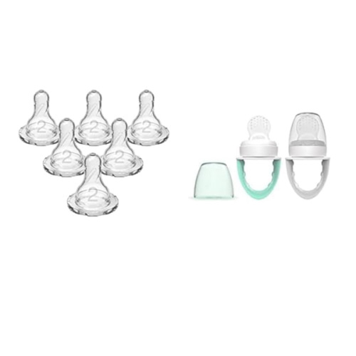 Dr. Brown's Natural Flow Level 2 Narrow Baby Bottle Silicone Nipple, Medium Flow, 3m+, 100% & Fresh First Feeder, Mint Grey, Count
