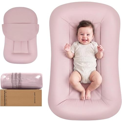 Baby Lounger for Newborn 0-24 Months, Infant Support Cushion Compliant with 16 CFR 1243, Soft Cotton Portable Infant Lounger for Supervised Awake Time, Washable Cover (Pink), Pallet of Product