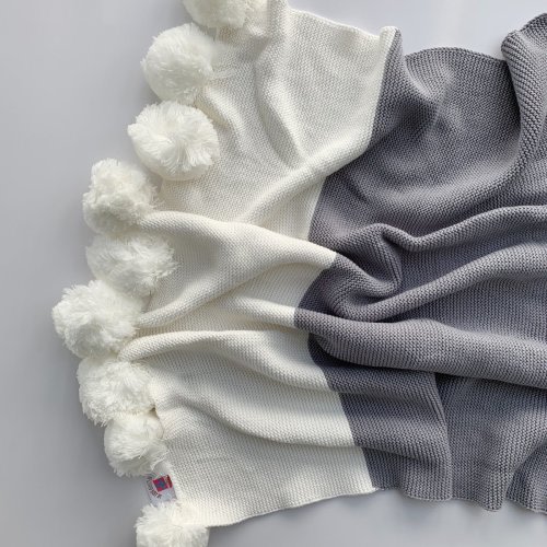 Gray and White Pompom Blanket | The Gifted Baby NY