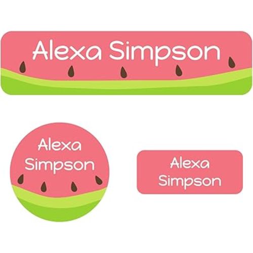 Name Bubbles - Kids Custom Name Labels for Daycare, School, Camp (102 Labels) - Personalized Waterproof Name Stickers for Clothes Tags, Lunch Boxes, Water Bottles, & School Supplies (Watermelon)
