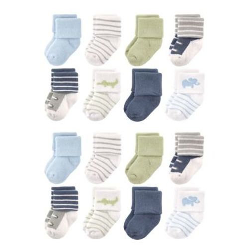 Luvable Friends Baby Cotton Rich Terry Socks 16-pack, Safari, 6-12 Months