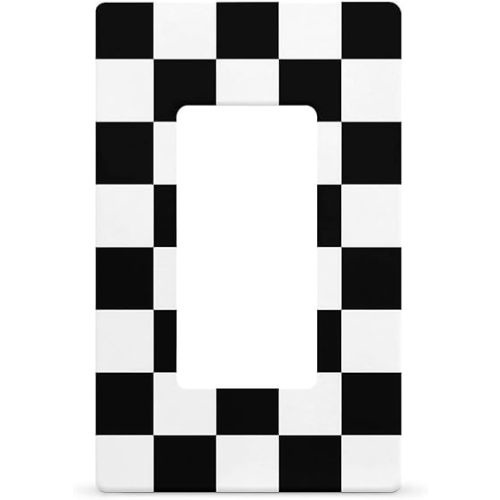 SEPTYK Black White Race Checkered Flag Pattern Light Switch Wall Plate Faceplate Cover Single Rocker 1 Gang Decorator Outlet Receptacle Covers for Home Kitchen Room Bathroom Decor