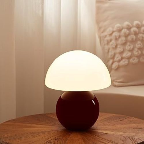 Mushroom Lamp Table Lamp for Bedroom,Desk Bedside Small Lamps for Living Room Night Stands,Mushroom Decor Cute Mini Modern Mid Century Lamps,Unique Aesthetic Home Living Room Decor(Wine Red)