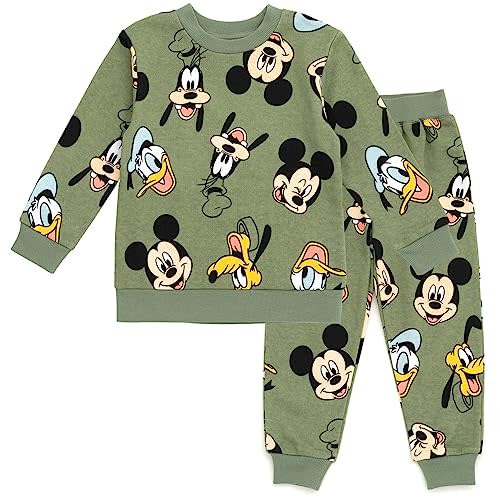 Disney Mickey Mouse Fleece Pullover Sweatshirt and Pants Outfit Set Infant to Big Kid Sizes (12 Months - 14-16)