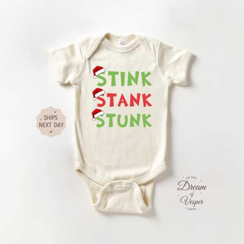 Stink Stank Stunk Christmas Onesie®, Funny Christmas Onesie®, Natural Baby Onesie®, Baby Shower Gift,  Newborn Christmas Bodysuit