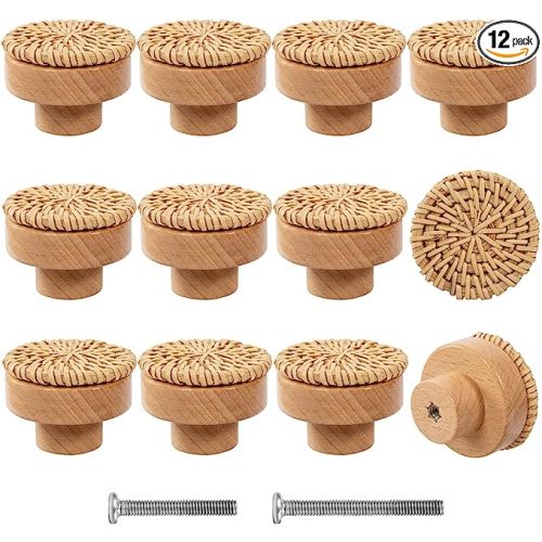 12 Pack Rattan Woven Dresser Knobs
