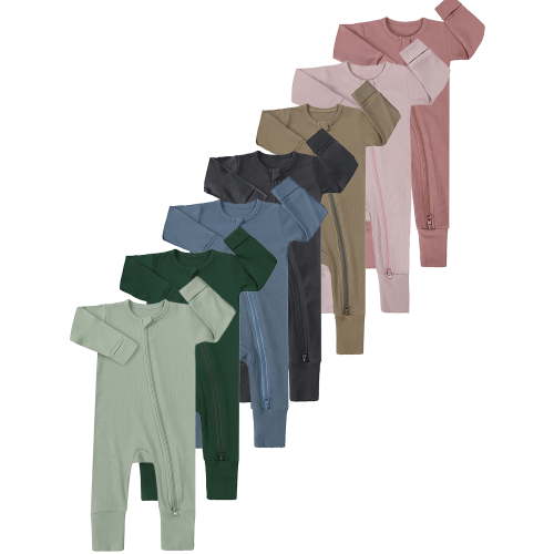 ENFLASH 0-24M Newborn Baby Zipper Footless Pajamas Bamboo Long Sleeve Footed Sleepers Sleep 'N Play